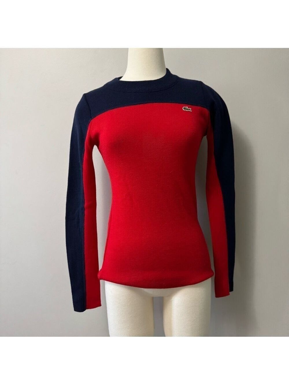 Lacoste Women's Red and Blue Long Sleeve Top Wool Size 34 / S-M